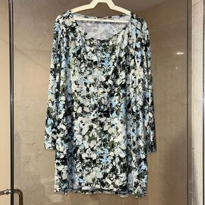 Belle By Kim Gravel Dry Cleaned Sage/LBlue Floral Blouse Size XL